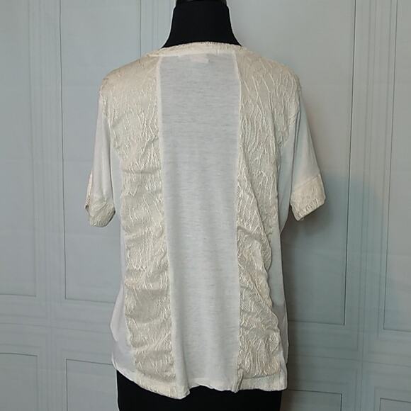 Forever 21 Womens Small Cream Lace Detail T Tee Shirt Lightweight Short Sleeve - Picture 4 of 9